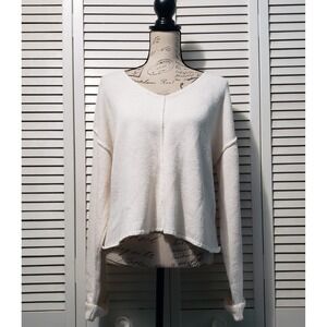Sincerely Jules Oversized Cropped Knit Sweater Women's XS Cream V-Neck Pullover